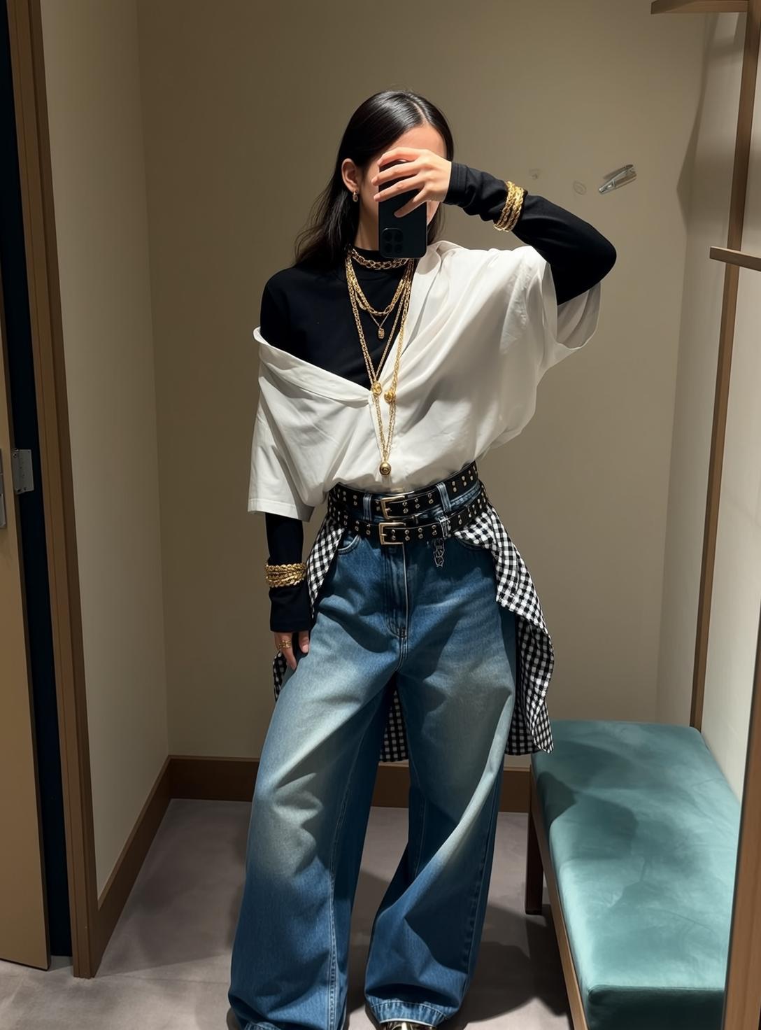 Fitting Room Mirror Selfie Layered Outfit reference photo