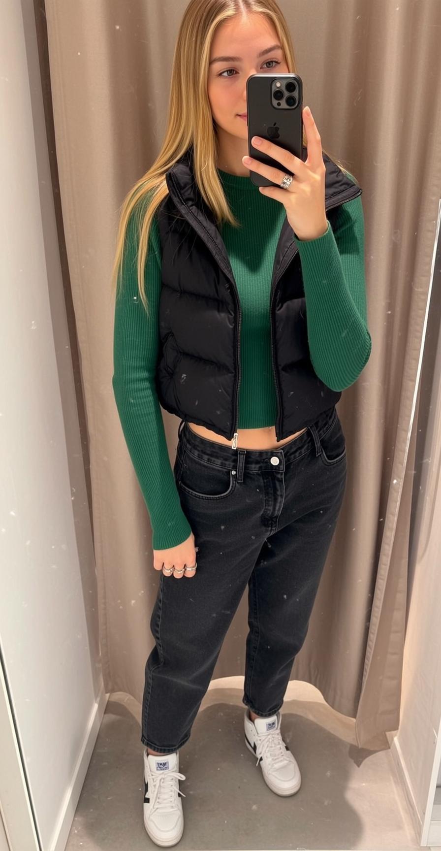 Green Crop Top Mirror Selfie reference photo