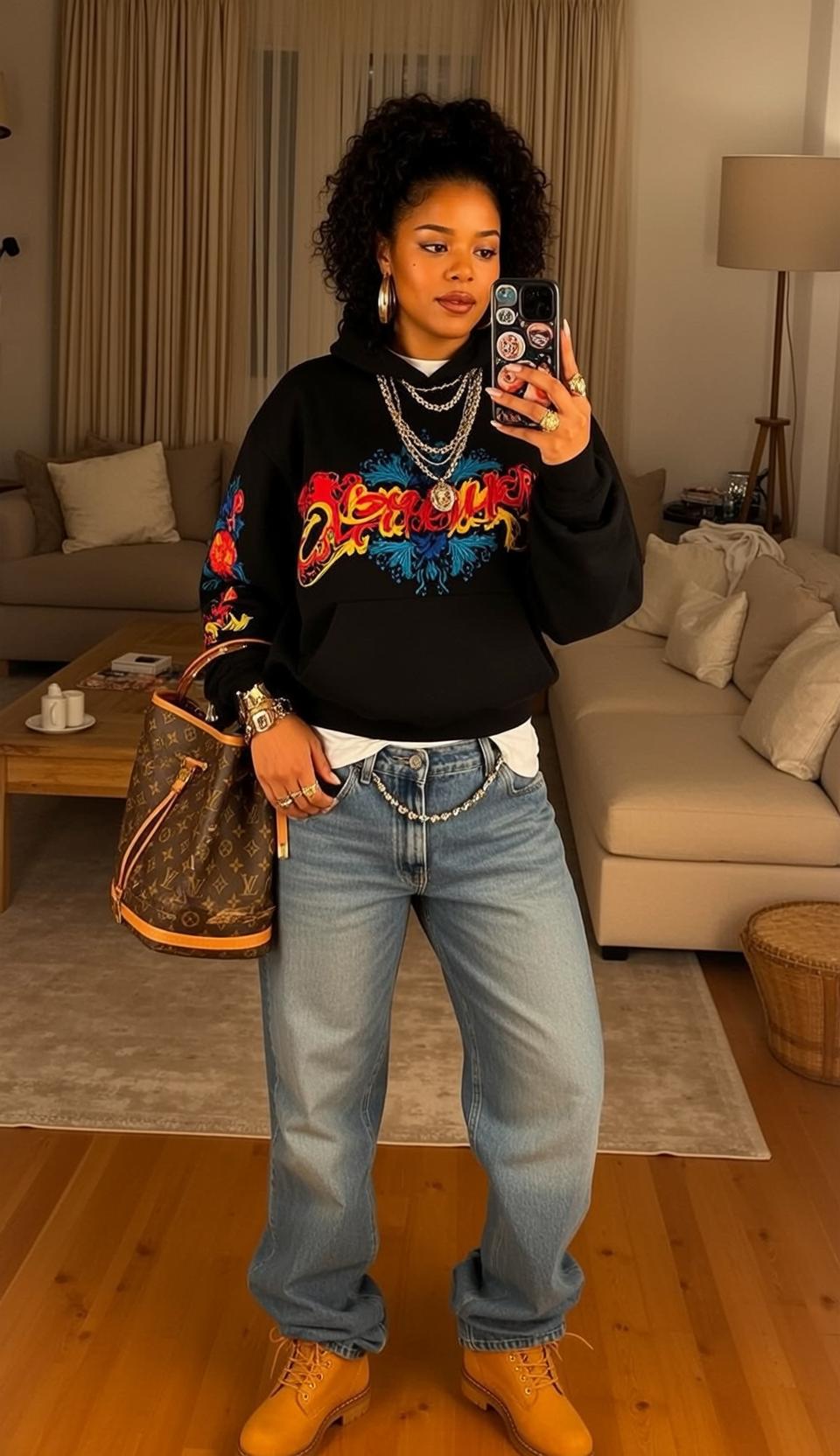 Graphic Hoodie Living Room Selfie reference photo