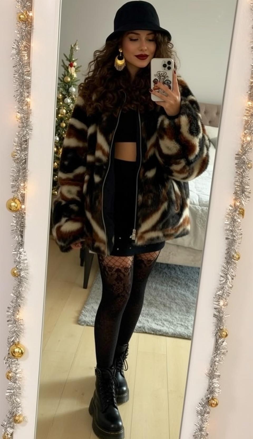Black Sparkle Skirt Staircase Selfie reference photo