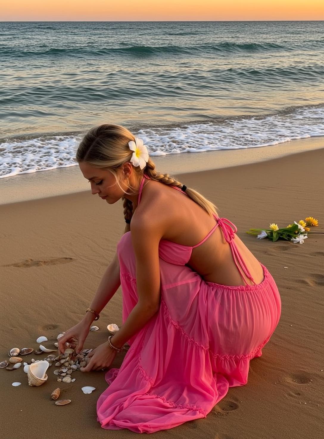 Pink Bikini Seashell Beach Crouch reference photo