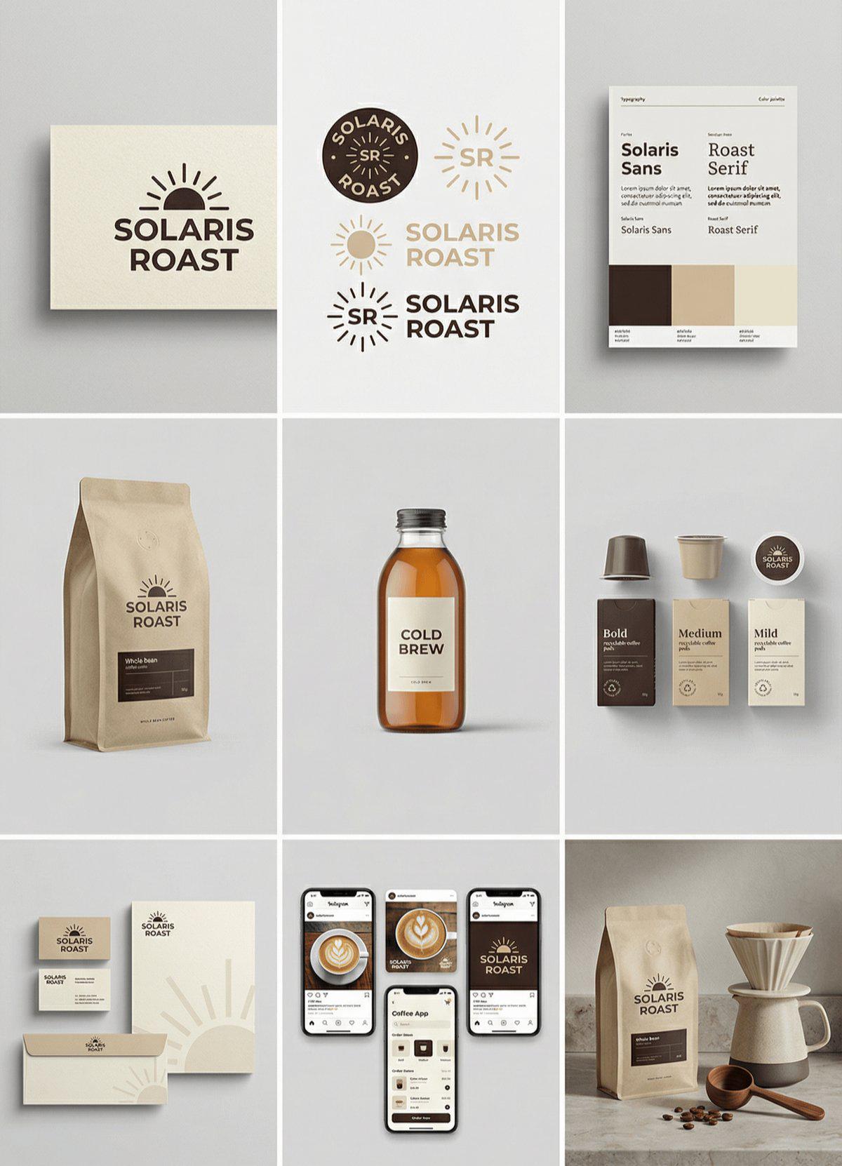 Solaris Roast Product Mockups Grid Light Grey Background