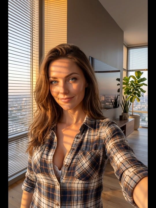 Selfie Apartment Cityscape Sunset Warm Golden Light reference photo