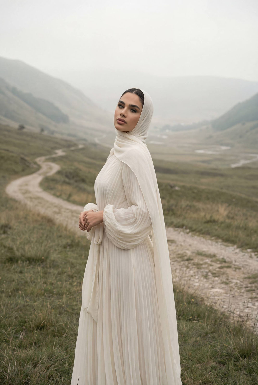 Fairy Tale Mountain Landscape Woman Flowing Dress