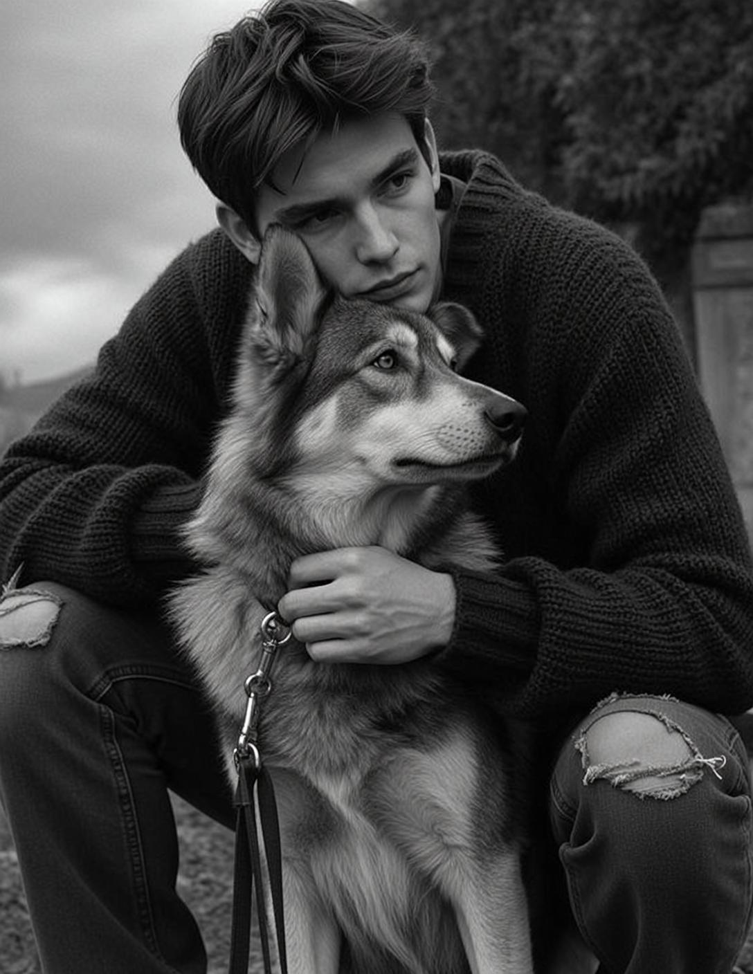 Sweater and Dog Grassy Portrait reference photo