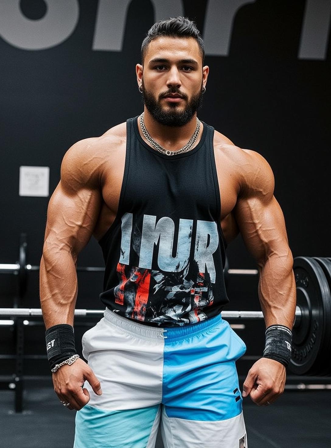 Muscular Short Dark Hair Tan Skin Black reference photo
