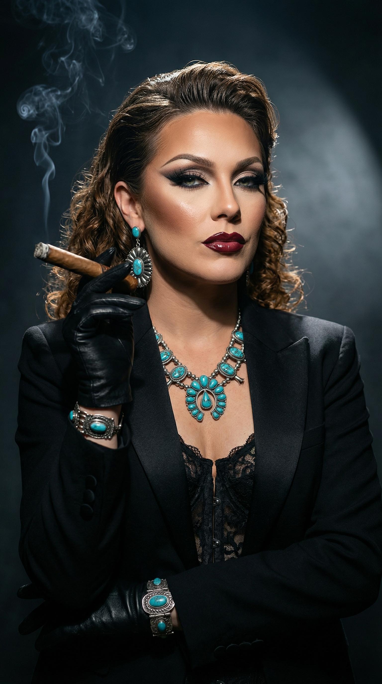 Mexican Drag Queen Power Pose Cigar Glamour