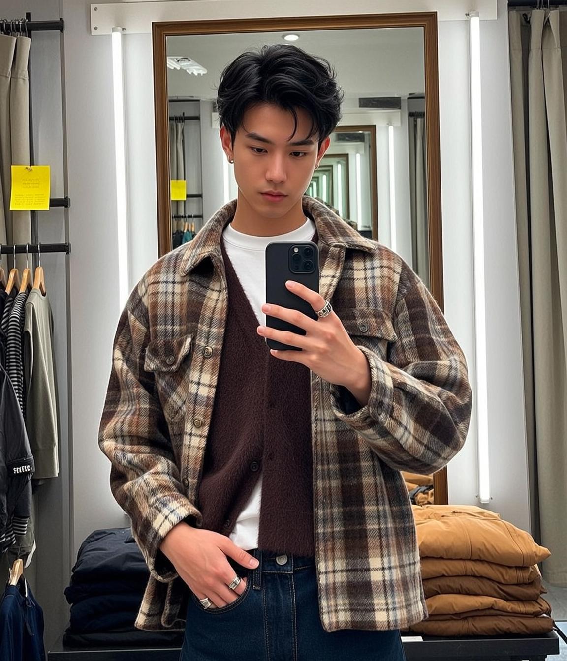 World Taking Selfie Clothing Store Holding Black reference photo