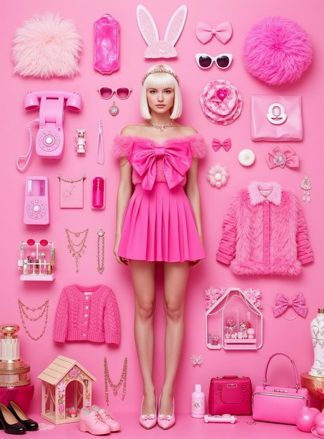 Barbiecore Young Short Blonde Bob Fair Off-the-shoulder reference photo