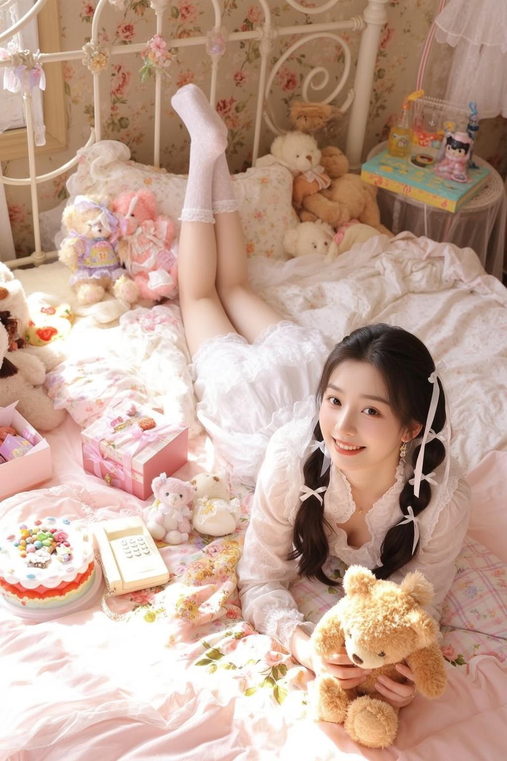 Balletcore Lying Her Back Bed Legs Bent reference photo