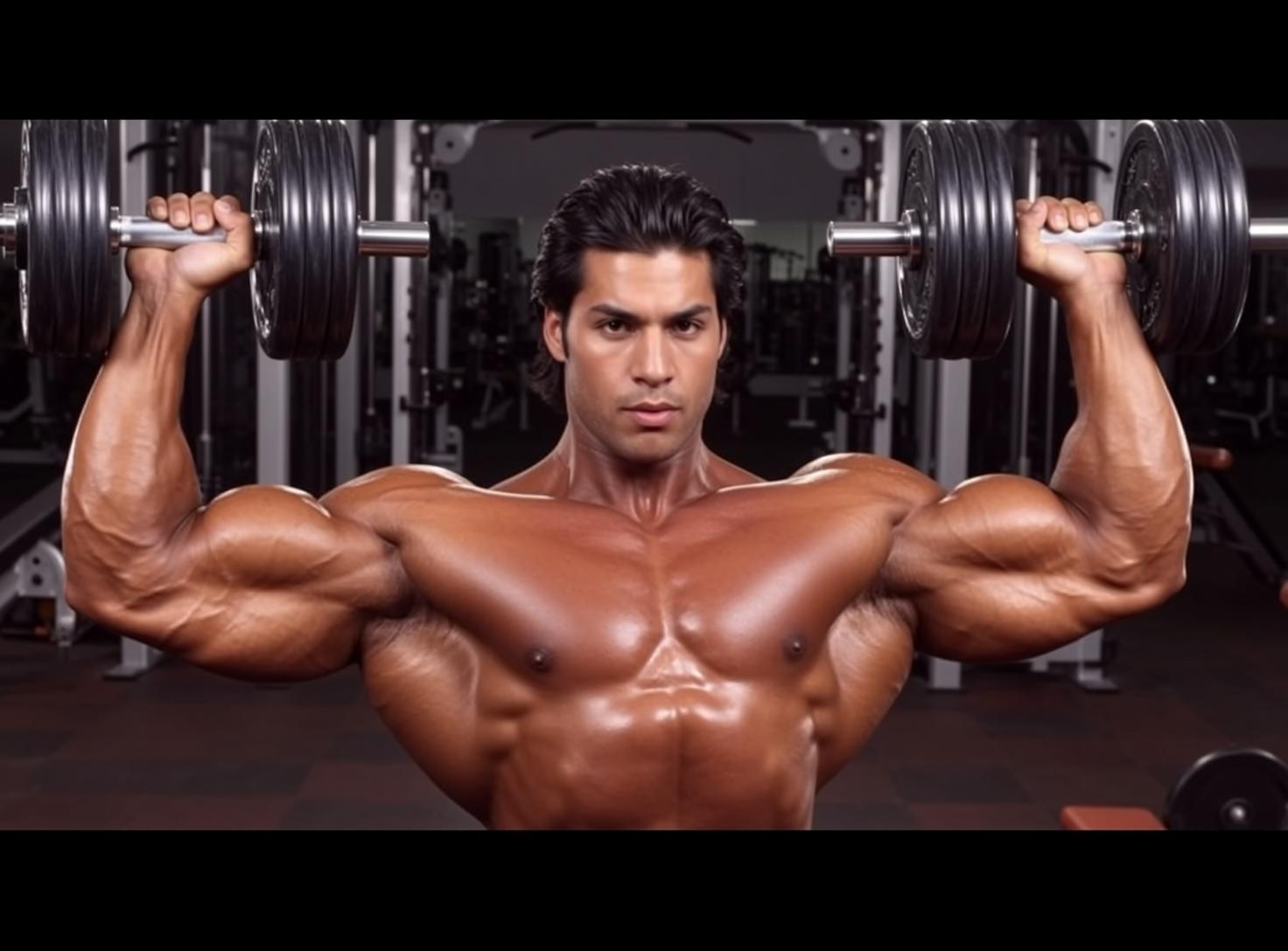 Muscular Black Medium Length Tan Holding Dumbbells reference photo