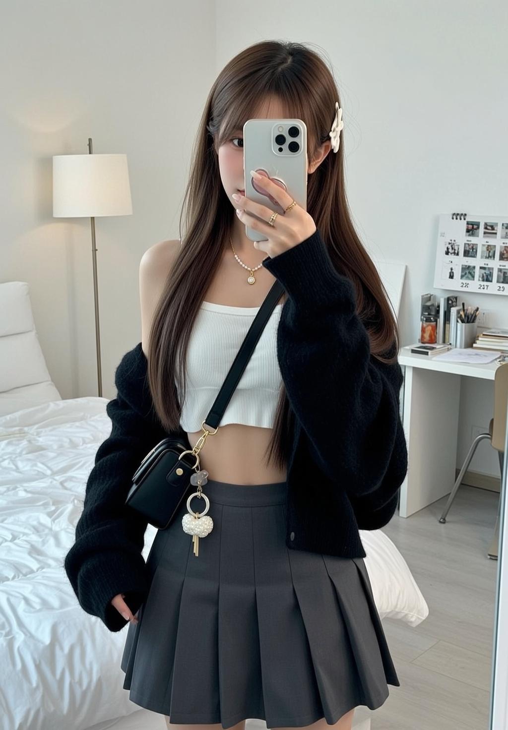 Acubi Standing Bedroom Taking Mirror Selfie She reference photo