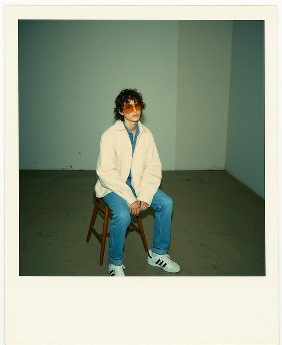 Cream Jacket Minimal Stool Portrait reference photo