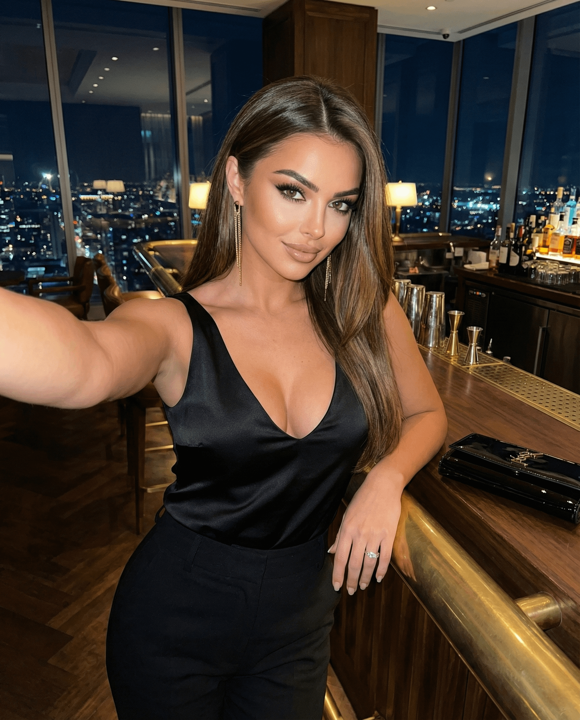 Upscale Bar Selfie Cityscape View reference photo