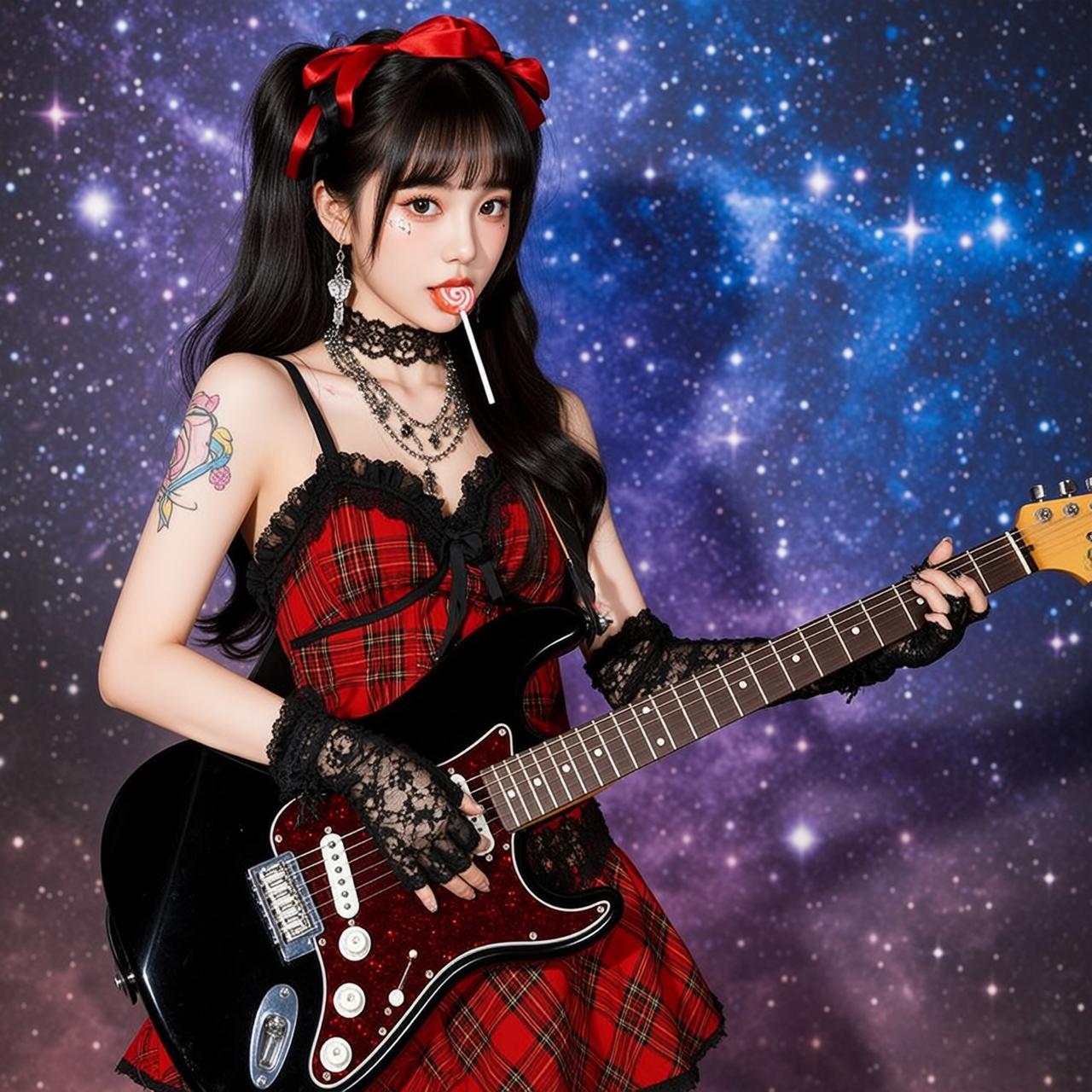 Plaid Dress Guitar Studio Scene reference photo