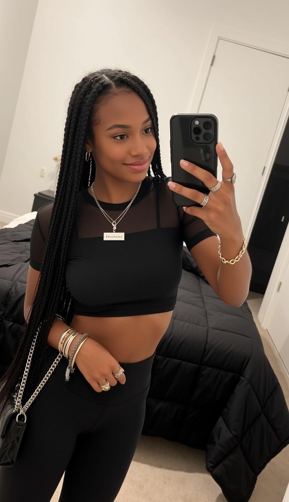 Explore Taking Selfie Bedroom Holding Black Smartphone reference photo