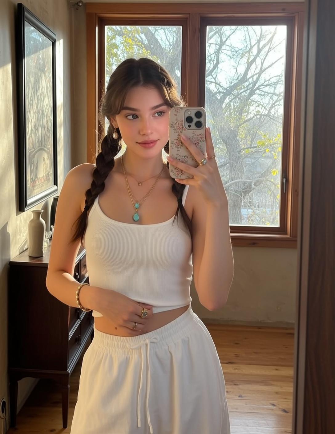 Balletcore Standing Holding Smartphone Her Right Hand reference photo