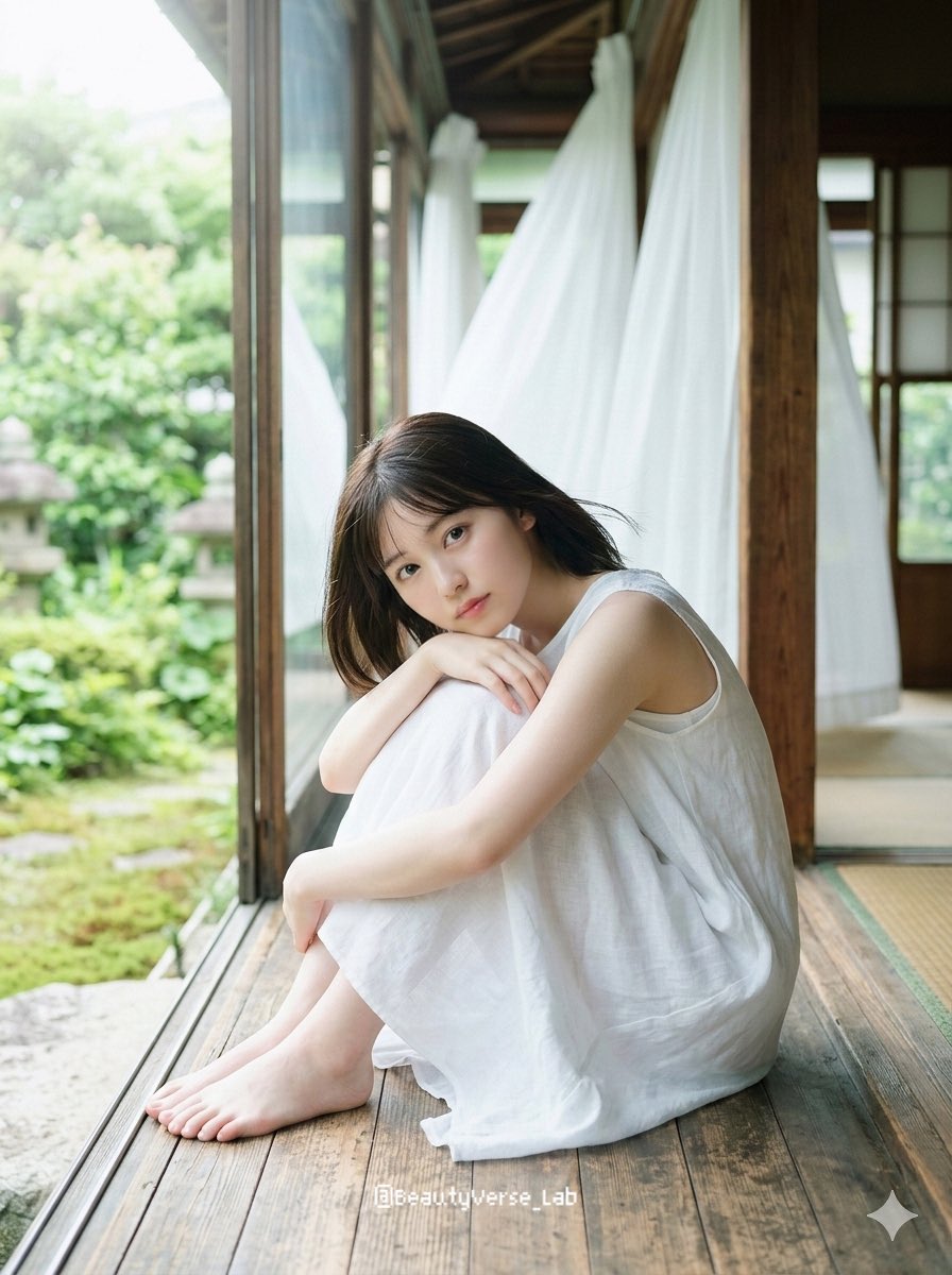 Idol Sitting Engawa Hugging Knees Natural Glow