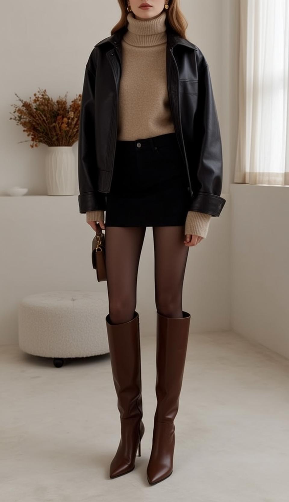 Leather Jacket Mini Skirt Boots reference photo