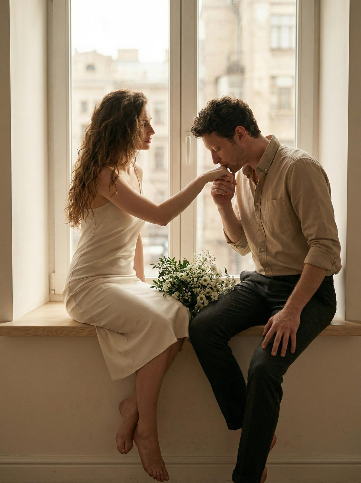 Realistic Romantic Window Kiss Warm Light