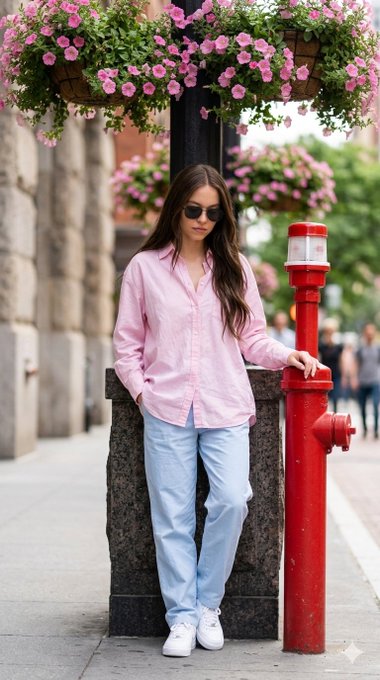 Long Sleeved On City Sidewalk