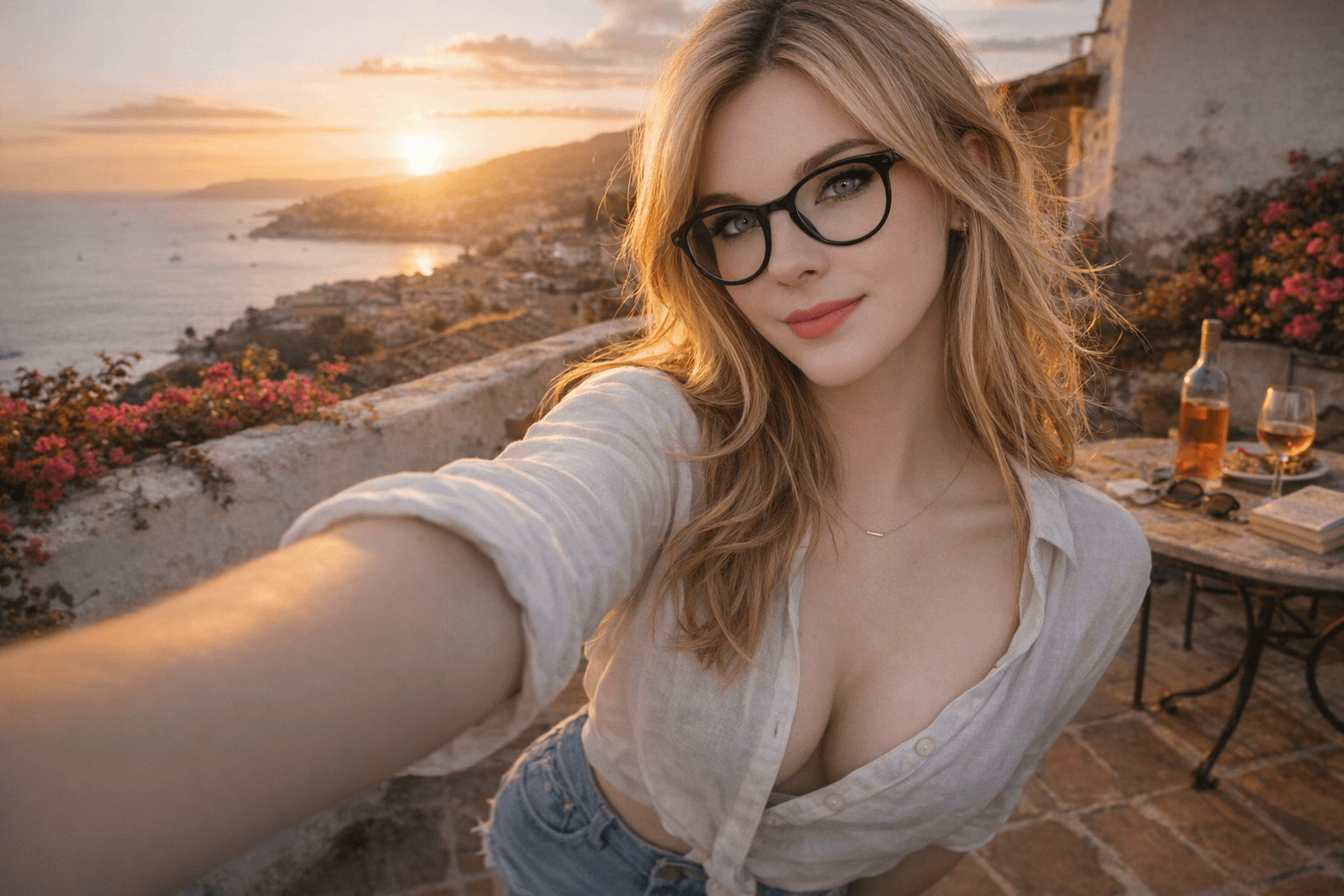 Rooftop Villa Golden Hour Selfie Wide Angle