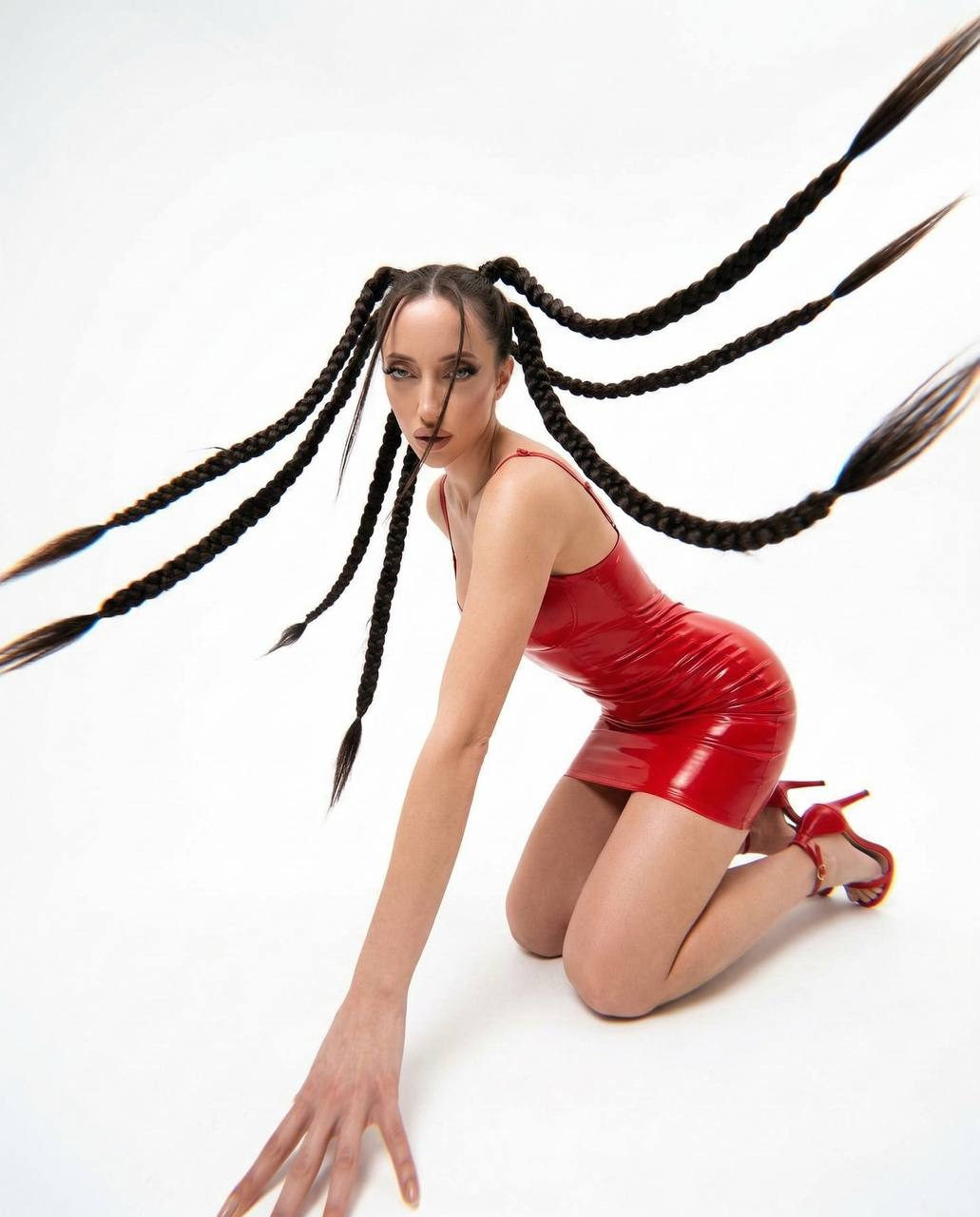Red Latex Mini Dress White Studio