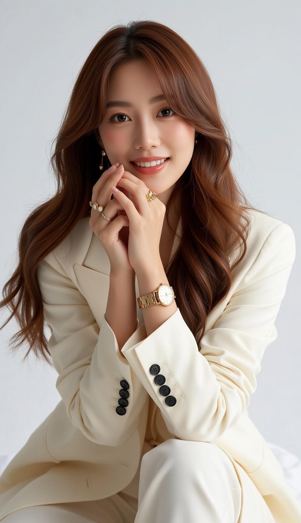 Luxury Young Asian Long Wavy Brown Fair reference photo