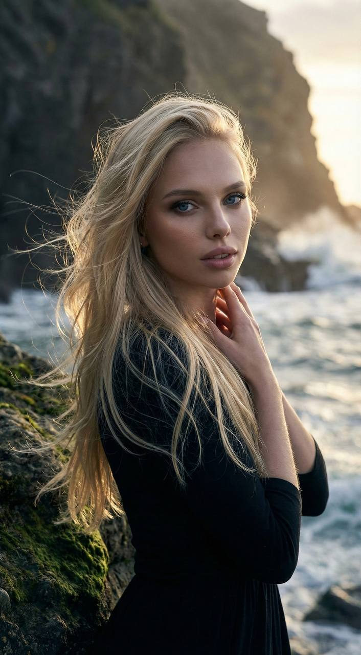 Realistic Woman Seacoast Portrait 8k
