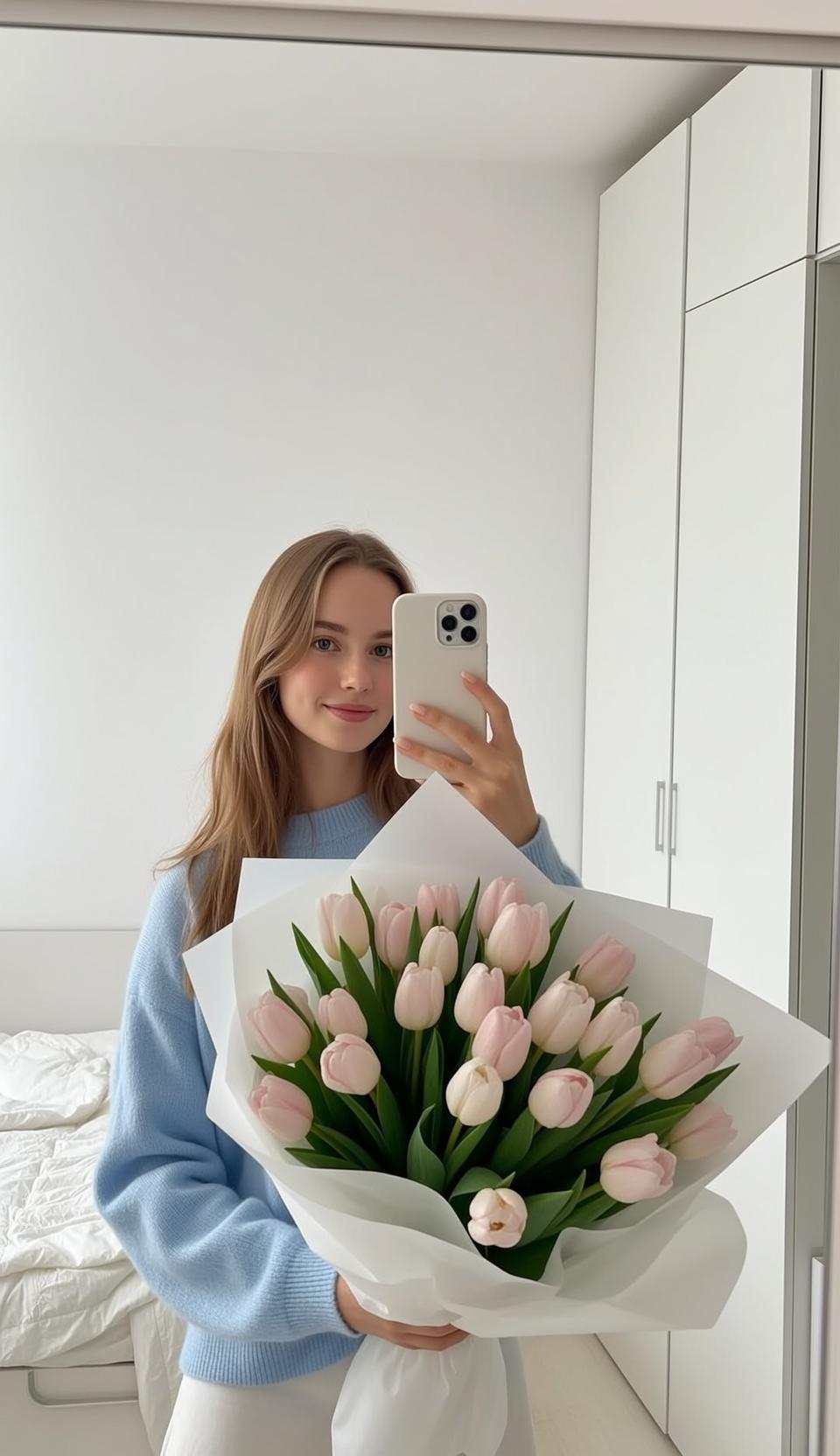 Explore Young Standing Bedroom Holding Large Bouquet reference photo