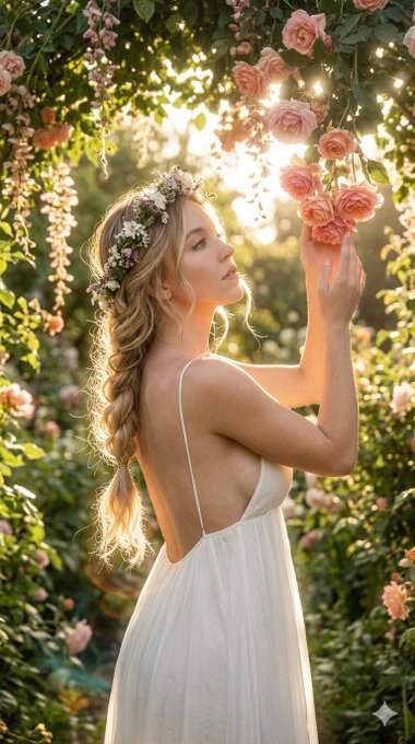 Garden Floral Crown Maxi Dress Rose Archway Golden Hour