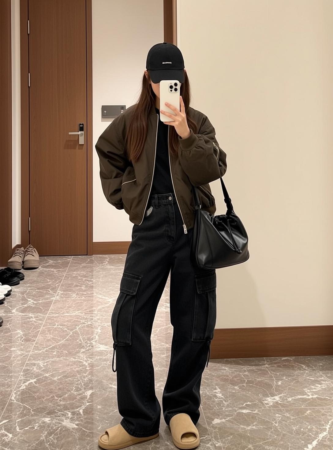 Bomber Jacket Hallway Mirror Selfie reference photo