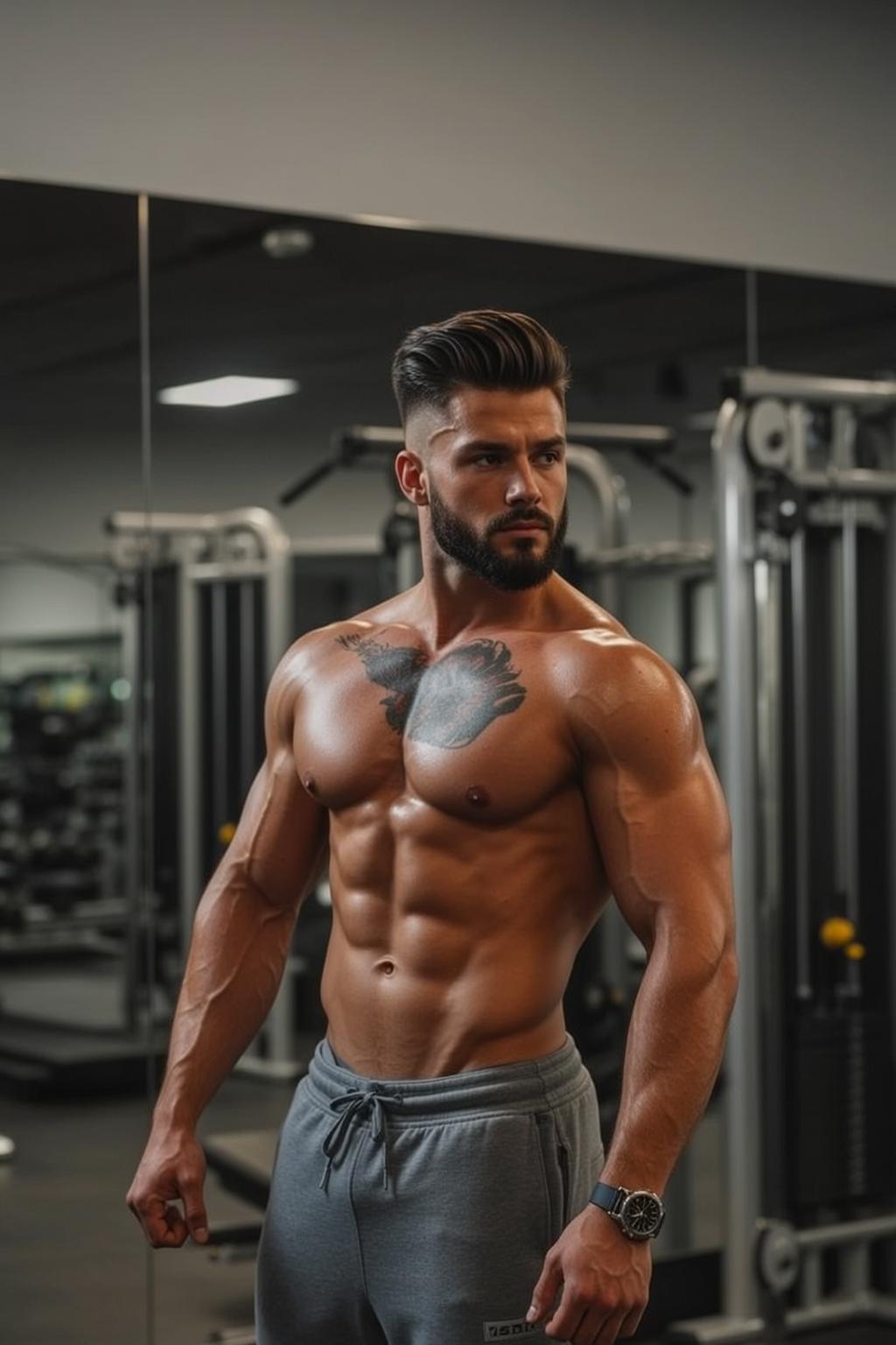 Muscular Short Styled Dark Brown Tanned Grey reference photo