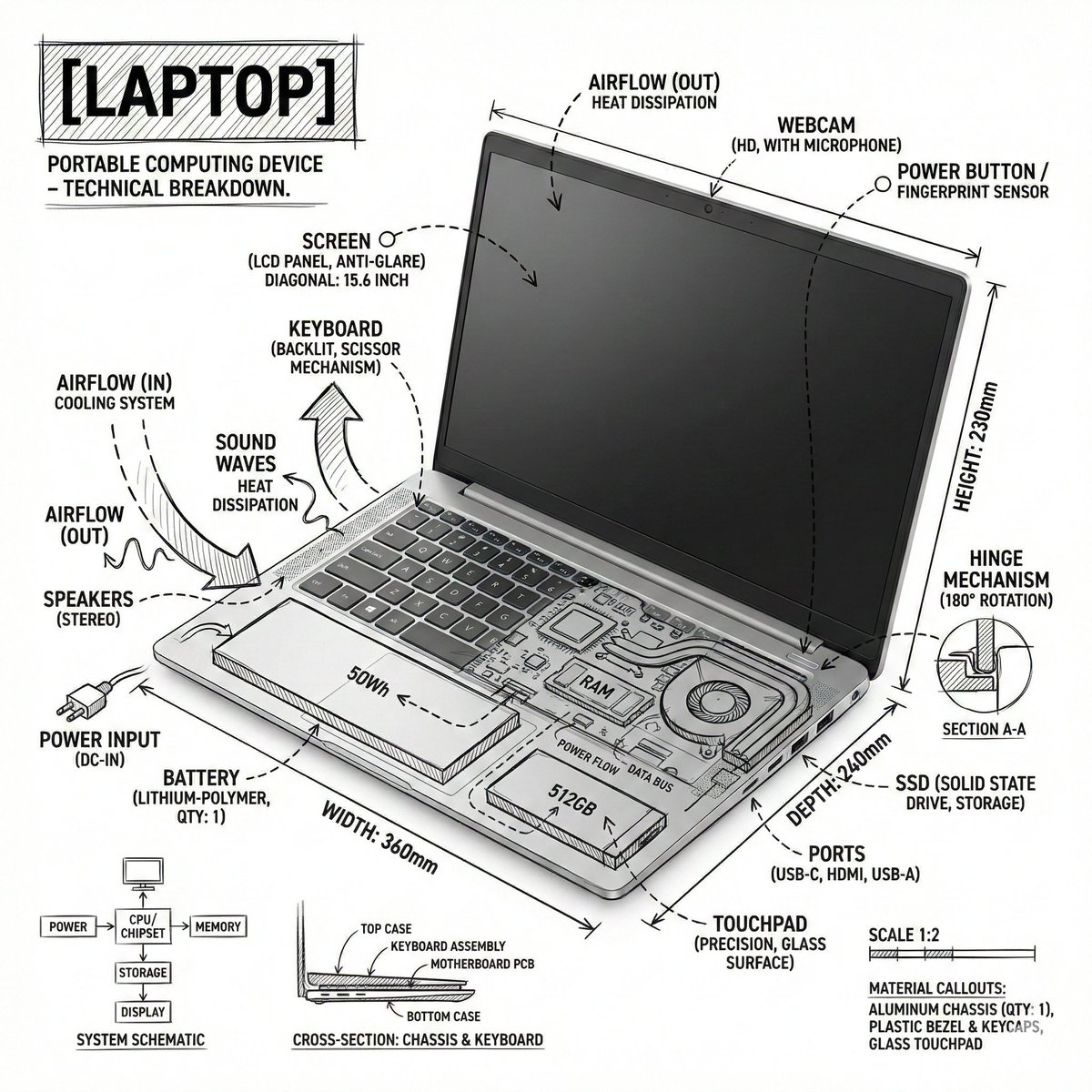Realistic Laptop Technical Annotation Pack