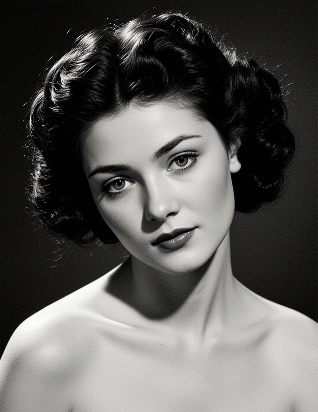 Black And White Medium Close-up Portrait Young Woman With Dark reference photo