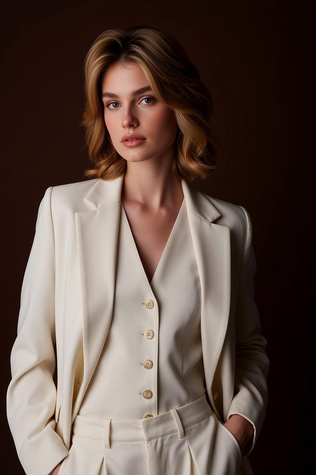 White Blazer White Vest Buttons Studio reference photo