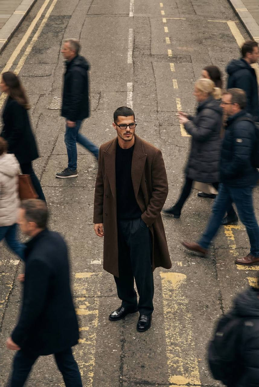 Man Alone Busy Street Cinematic Daylight