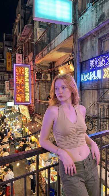 Ethereal Woman Urban Neon Cityscape Vertical Vista