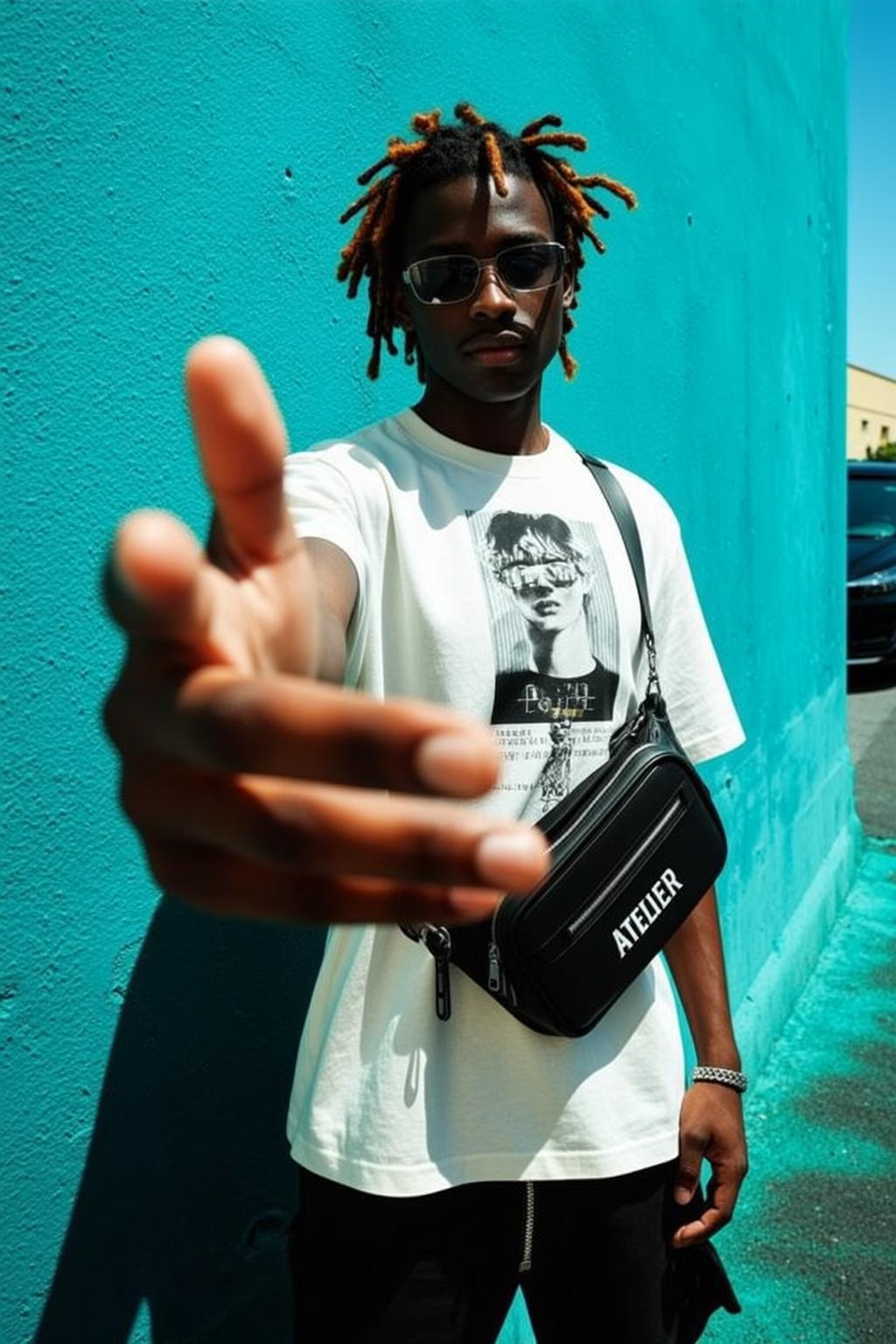 Young Black Short Dreadlocks Orange Tips Dark reference photo
