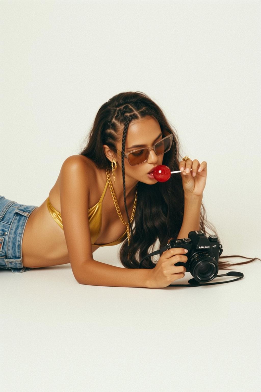 Creative Young Long Dark Braids Tan Gold reference photo