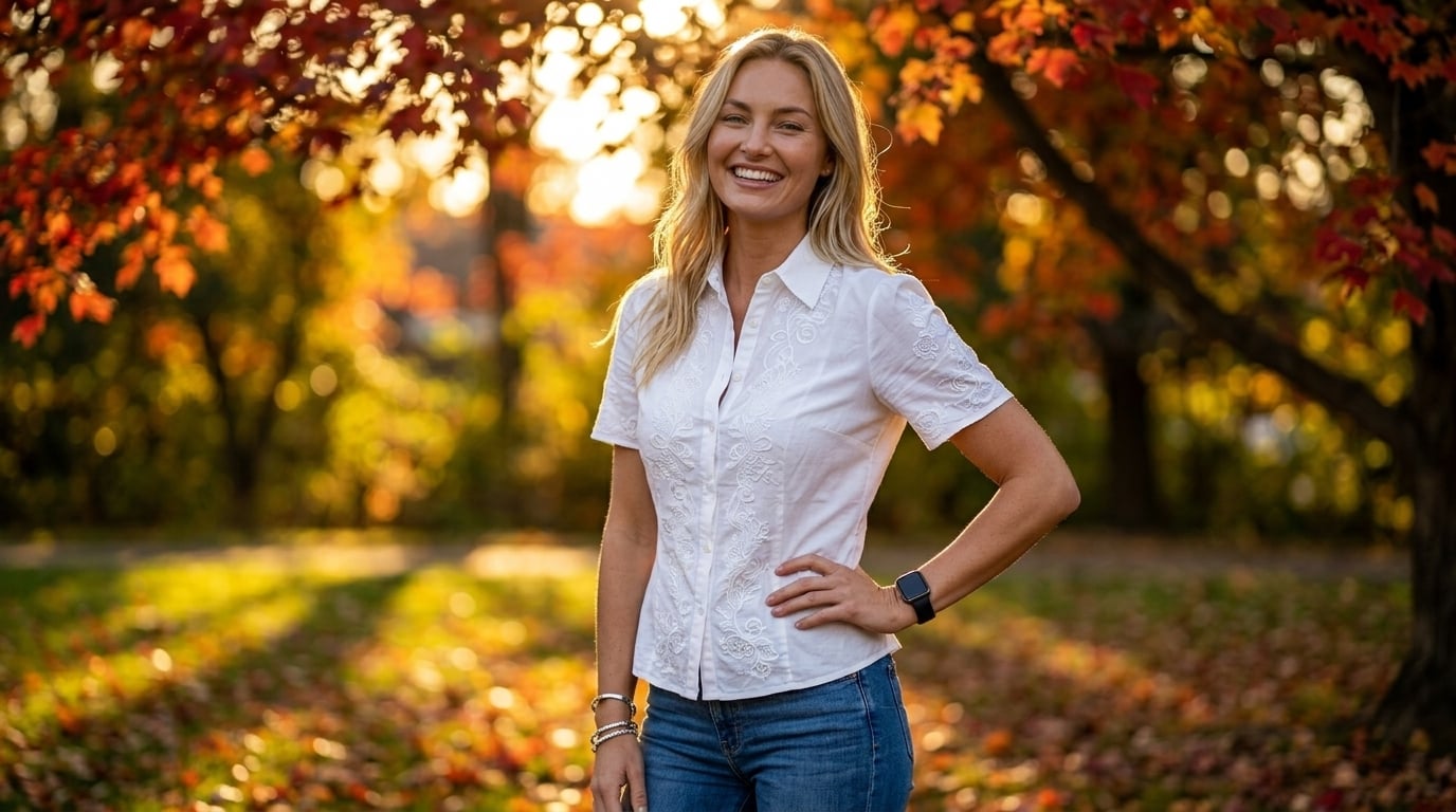 Embroidered Shirt And Jeans In Park