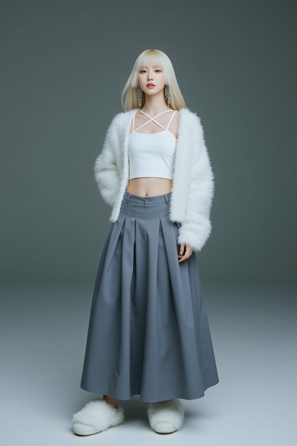 White Tank Grey Maxi Skirt