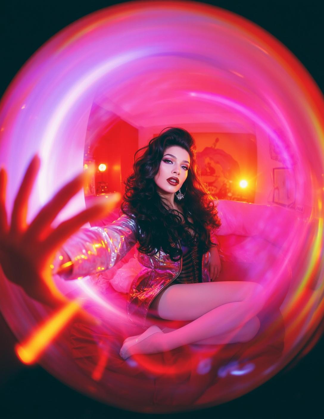 Fisheye Young Long Dark Wavy Fair Sequined reference photo