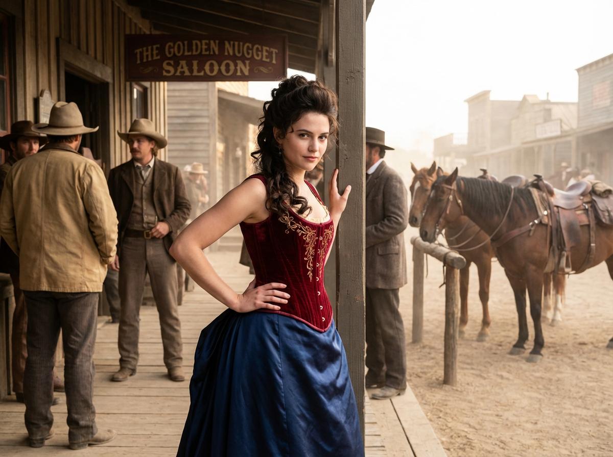Wild West Saloon Woman Crimson Velvet Corset reference photo