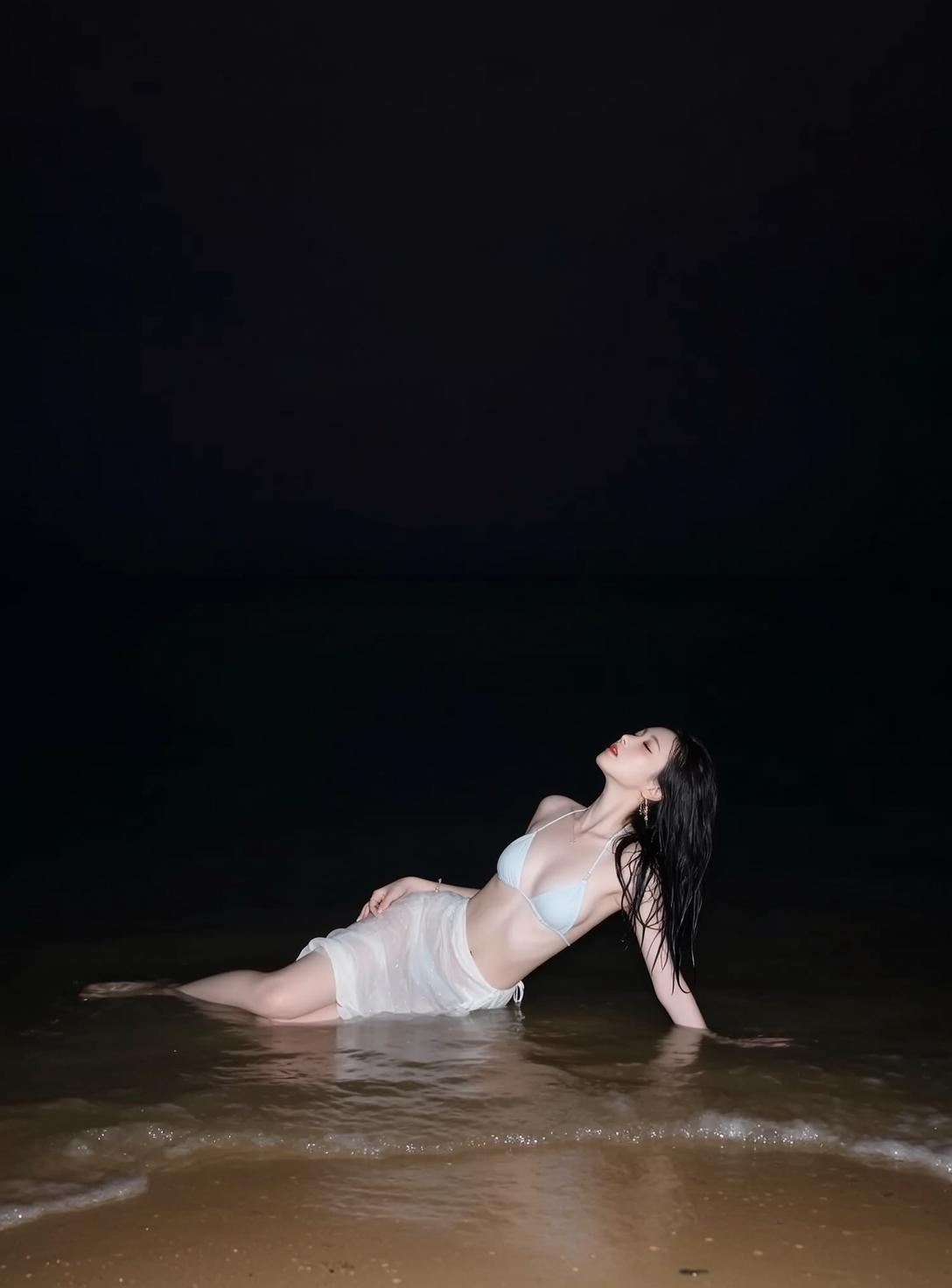 Vacation Young Long Black Wet Hair Fair reference photo