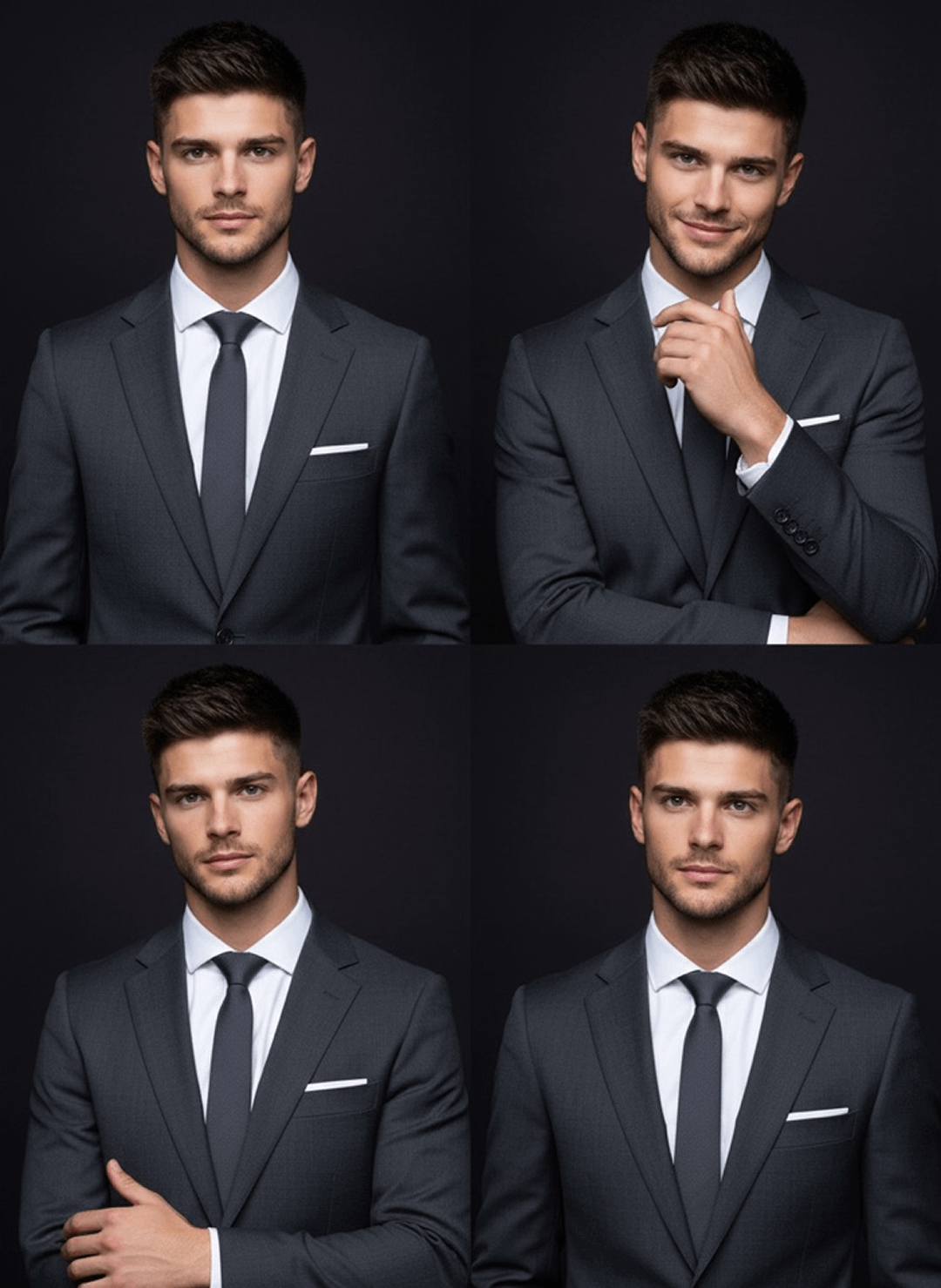 Charcoal Suit Four Panel Collage Dark Background