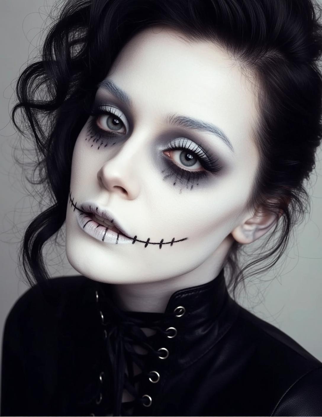 Halloween Makeup Gothic Dark Curly Styled Pale reference photo