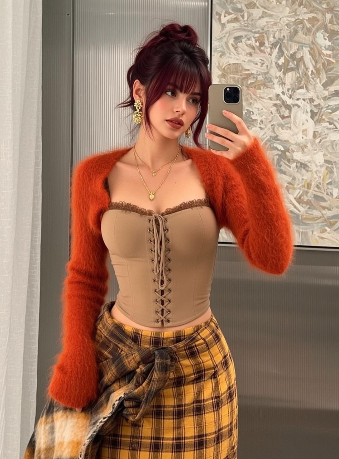 Corset Plaid Selfie Portrait reference photo