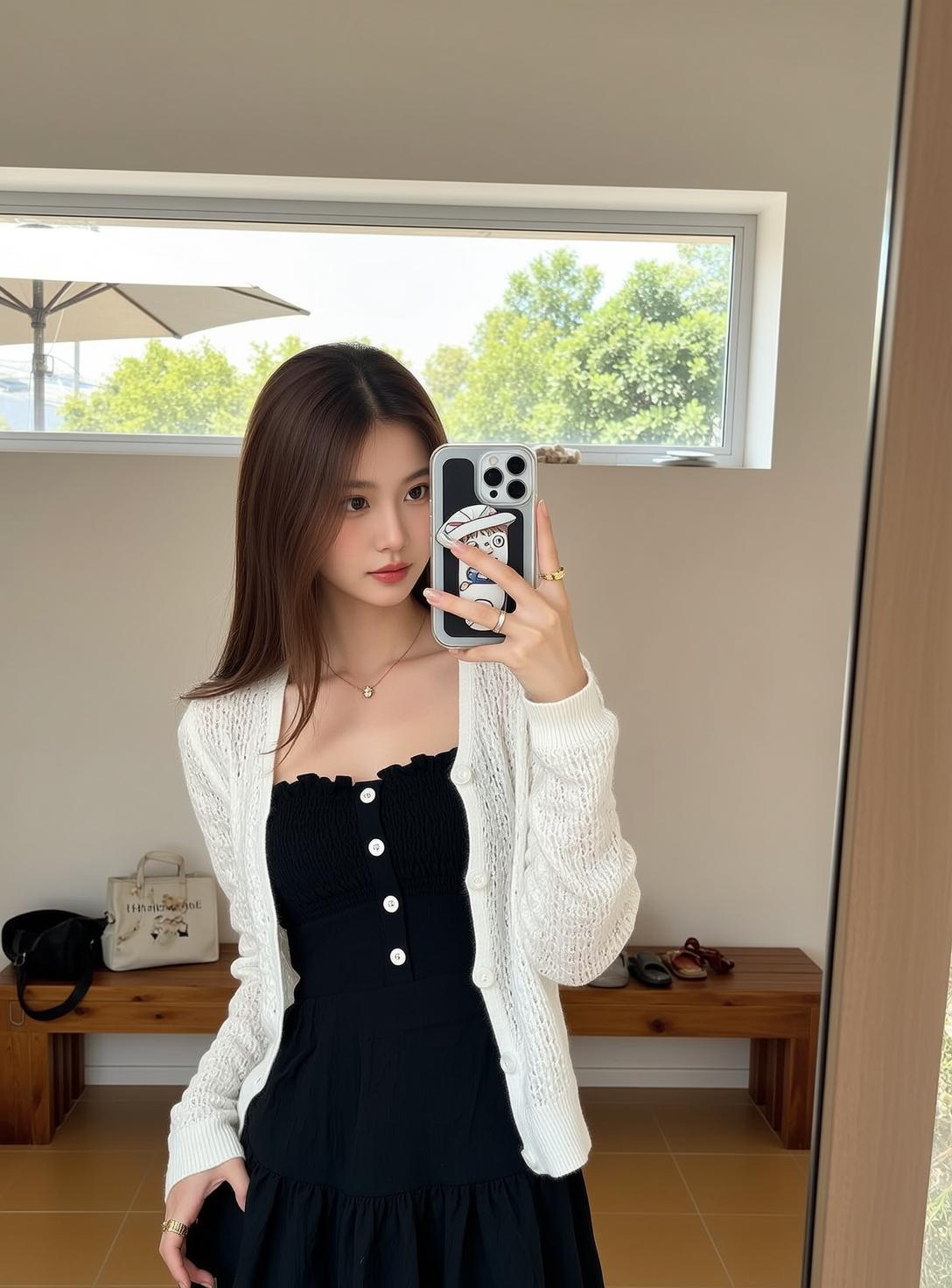 Black Strapless Dress Mirror Selfie reference photo