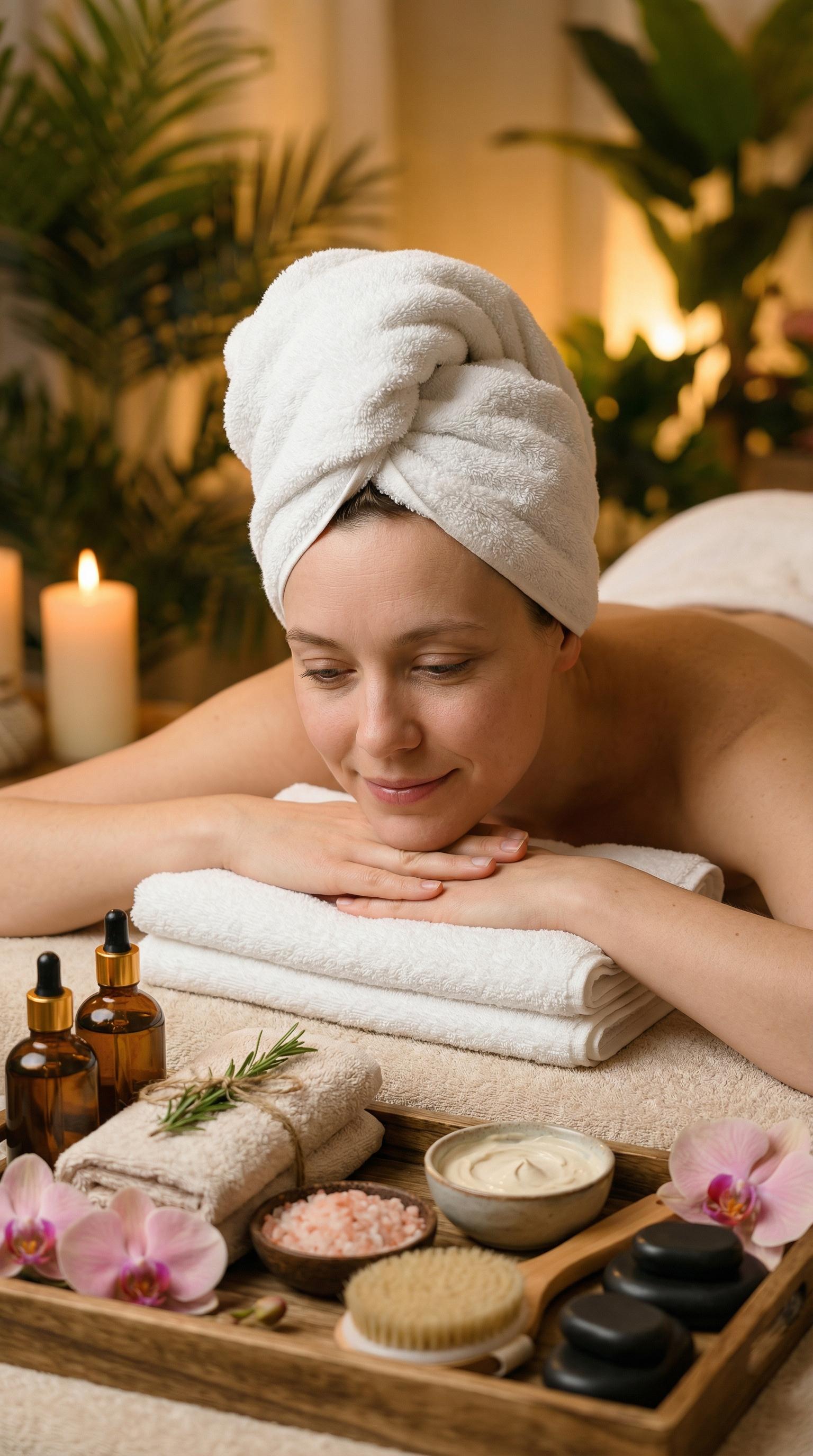 Relaxing Spa Massage Table Luxury Oils
